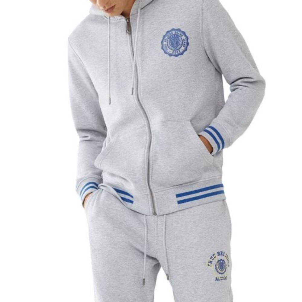 True Religion men’s alumni Gray Zip-Up Hoodie with matching sweat pants size XL